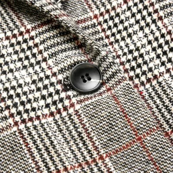 Tweed Blazer Plaid Houndstooth Work Suit Jacket Long Sleeve Notch Lapel